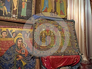 Interior of the biggest church of Medhane Alem, Lalibela, Ethiopia