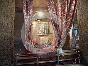 Interior of the biggest church of Medhane Alem, Lalibela, Ethiopia