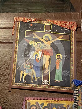 Interior of the biggest church of Medhane Alem, Lalibela, Ethiopia