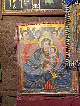 Interior of the biggest church of Medhane Alem, Lalibela, Ethiopia