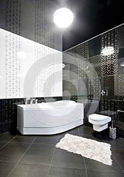 Interior of black and white bathroom