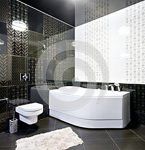 Interior of black and white bathroom