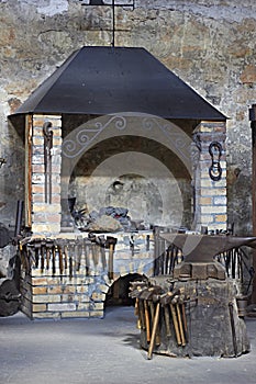 The interior of a blacksmiths workshop