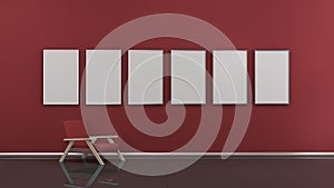 Interior with blank picture frames 3d render