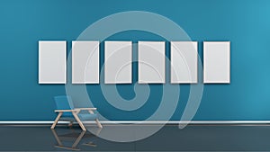 Interior with blank picture frames 3d render