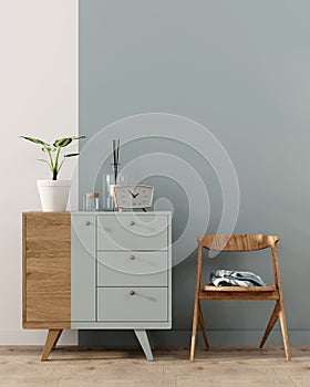 Interior with a blue chest of drawers