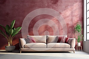 interior with brown sofa. 3d render illustration mock-up