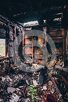 Interior of a burnt fire home