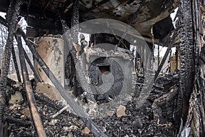 Interior Of A Burnt Home, Fire Damage