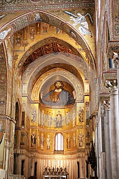 Interior of the byzantine cathedral of Monreale in Sicily
