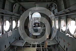 Interior of the cabin of a small abandoned plane