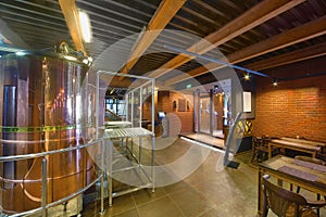 Interior of cafe-bar with minibrewery