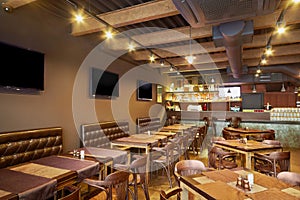 Interior of cafe-bar with wooden photo