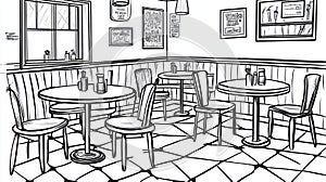 Diner Cafe Interior Scene - Sketch Style Tables and Chairs