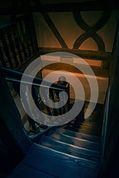 Interior capture of wooden steps in an old house photo