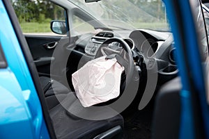 Interior Of Car After Accident With Safety Airbag Deployed