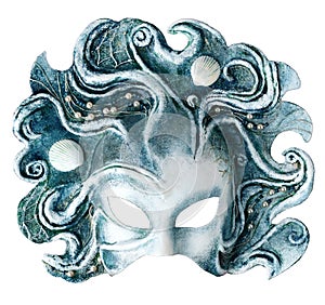 Interior and carnaval mask embodying the element of water, isolated on white