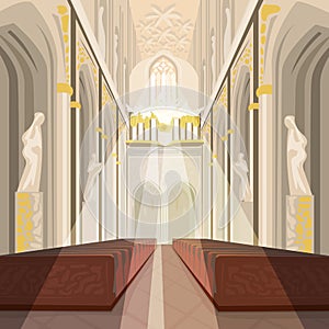 Interior of Cathedral Church or Catholic Basilica