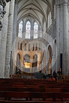 Interior of the Cathedral of St. Michael and St. Gudula in Brussels, Belgium