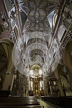 interior of a Catholic Church in Klodzko, Poland