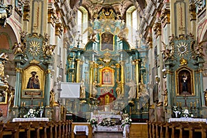 The interior of a Catholic church without parishioners