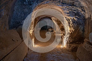 Interior of the Cave of the Coffins at Bet She`arim in Kiryat Tivon Israel.