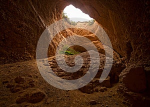 Interior of the cave La Encantada. Las Medulas. Roman gold mining. World Heritage of Unesco. El Bierzo, Leon, Spain.