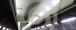 The interior ceiling of an aircraft