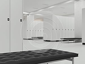 Interior of changing room in the gym, 3d rendering