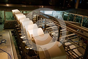 Interior of cheese dairy factory. Equipment at cheese dairy plant