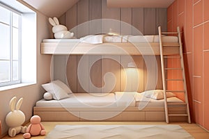 Interior childish home design. Minimalistic bed room decoration