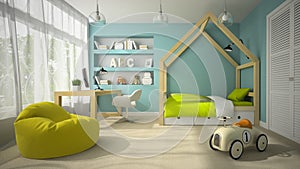 Interior of children room with toy car 3D rendering 2