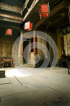 Interior chinese architecture, red lanterns