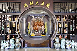 Interior of a chinese buddhist temple in thailand