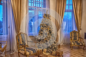 Interior with a Christmas tree