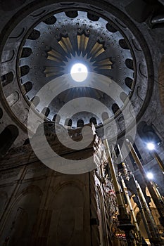 Interior of the Church of the Holy Sepulchre in Jersusalem Israel