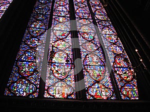Interior of the Church La Sainte-Chapelle with wonderful stained glass windows Paris France