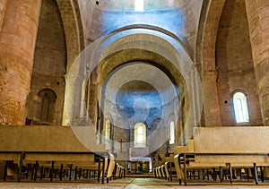 Interior of the church in the medieval village of Saint-Martin-de-londres in Occitanie, France photo