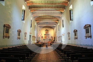 Interior of the church of the Mission Basilica San Diego de Alcala, founded in 1769, San Diego, CA, USA