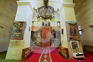 Interior of the church of Our Lady Mary of Zion, the most sacred place for all Orthodox Ethiopians in Aksum, Ethiopia.