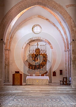 interior of the church of Santa Maria a Mare at Tremiti Islands in Puglia, Italy. vertical format ideal for book or