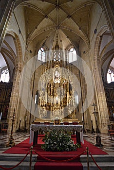 Interior of the Church of Santa Maria in old town Hondarribia, Basque Country, Spain