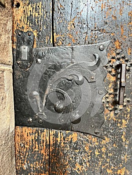 The interior of the Church of St Lorenz in Nuremberg, Germany. The door lock on the parish door of the Lorenzkirche, Nuremberg,