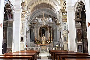 The interior of the Church Trinita dei Monti atop the Spanish steps in Rome. It is located on the very top of the Pinchio hill