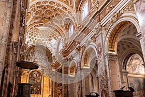 Interior of a Churh In Rome, Italy, Gold Decorated