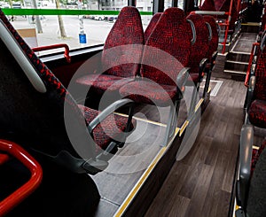 Interior of city bus with seats