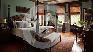 Interior of a classic bedroom in a villa. Colonial style