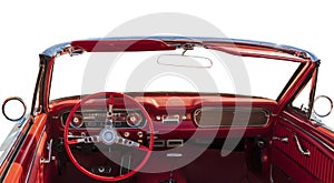 Interior of classic retro convertible on a white background