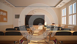 The interior of classroom with sunlight (3D rendering)