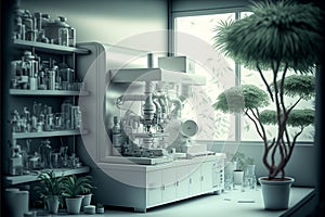 Interior of clean modern white laboratory background. equipment and supplies, equiLaboratory concept